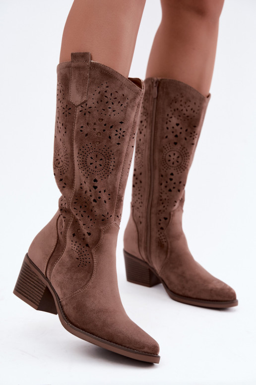 Bottes longues de style cowboy brunes avec découpes Garena