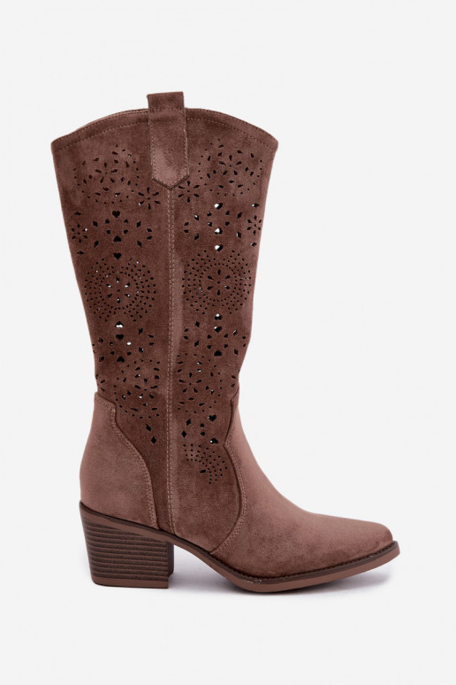 Bottes longues de style cowboy brunes avec découpes Garena