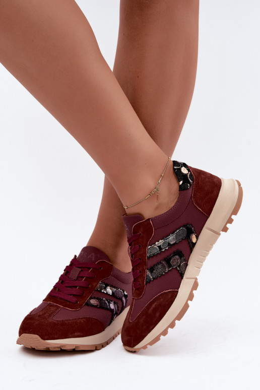 Dames sneakers van faux suede D&A GR62-6015 in bordeaux