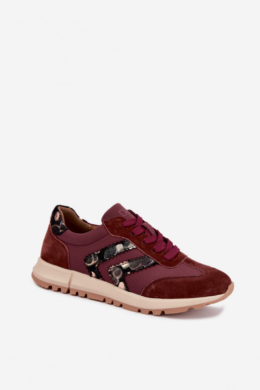Dames sneakers van faux suede D&A GR62-6015 in bordeaux