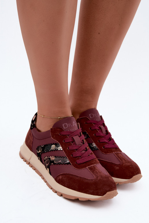 Baskets en faux daim pour femmes D&A GR62-6015 en bordeaux