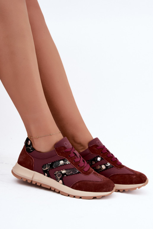 Dames sneakers van faux suede D&A GR62-6015 in bordeaux