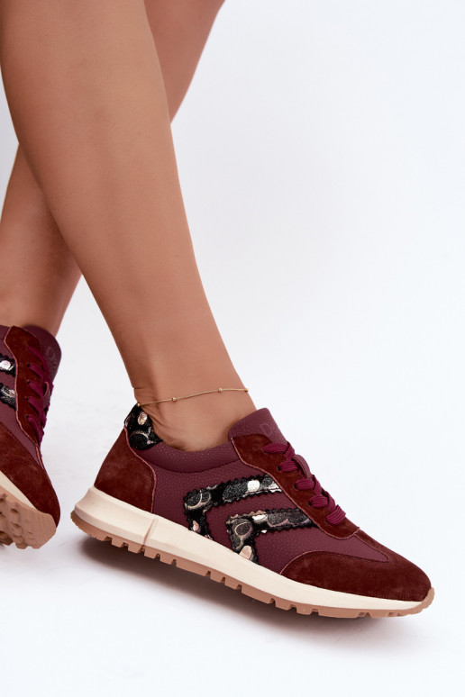 Damen Sneakers aus Kunstveloursleder D&A GR62-6015 in Bordeaux