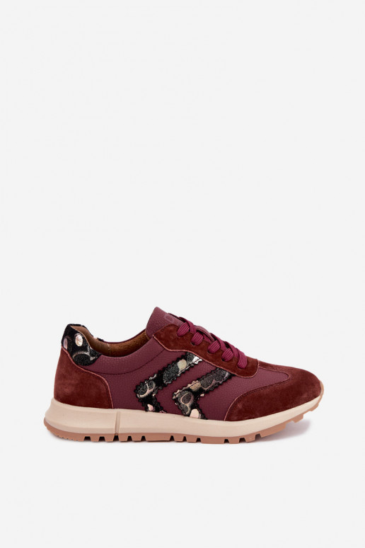 Dames sneakers van faux suede D&A GR62-6015 in bordeaux