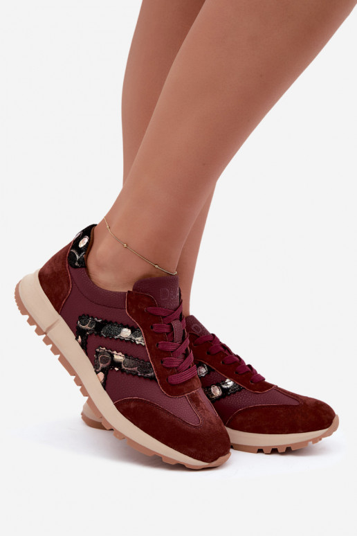 Dames sneakers van faux suede D&A GR62-6015 in bordeaux
