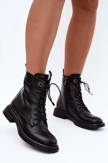 Wärmende Lederstiefeletten Tai turiciejka K7751-01 in Schwarz