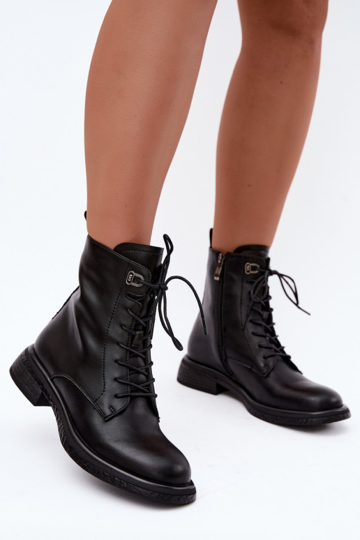 Bottines en cuir isolées Tai turiciejka K7751-01 en noir