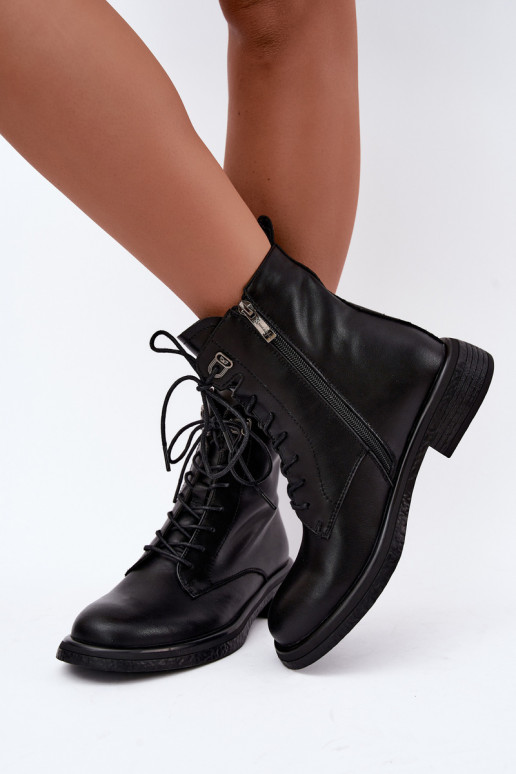 Bottines en cuir isolées Tai turiciejka K7751-01 en noir