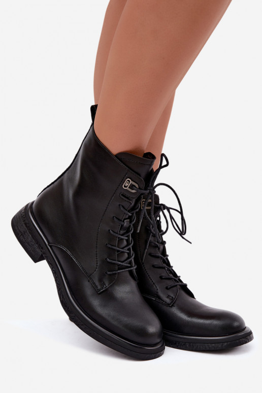 Bottines en cuir isolées Tai turiciejka K7751-01 en noir
