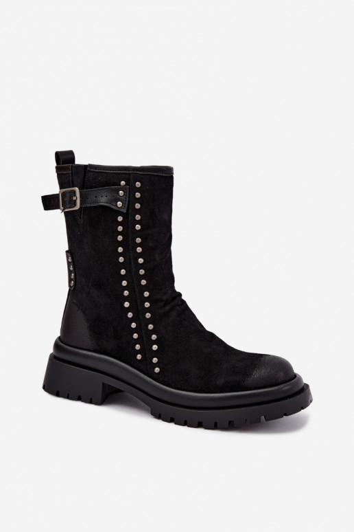 Bottines isolées pour femmes en faux daim avec boucles Tai turiciejka K7727-01 en noir