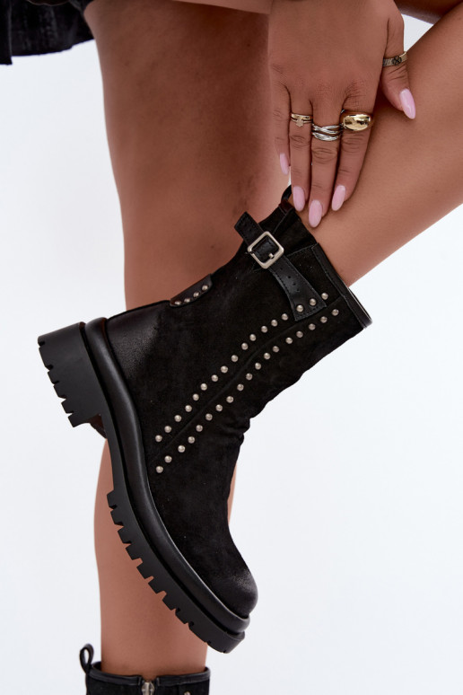 Bottines isolées pour femmes en faux daim avec boucles Tai turiciejka K7727-01 en noir