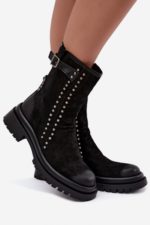 Bottines isolées pour femmes en faux daim avec boucles Tai turiciejka K7727-01 en noir