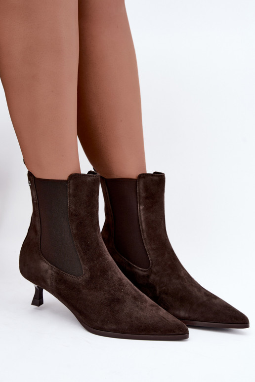 Geïsoleerde suède laarzen met hakken Tai turiciejka K7756-02 in chocolade