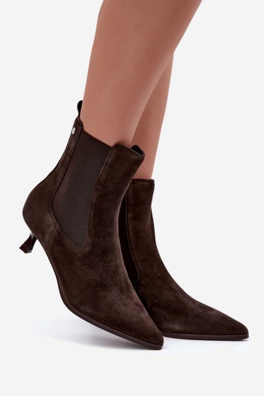Geïsoleerde suède laarzen met hakken Tai turiciejka K7756-02 in chocolade