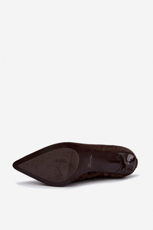 Wärmende Velourslederstiefel mit Absätzen Tai turiciejka K7756-02 in Schokolade