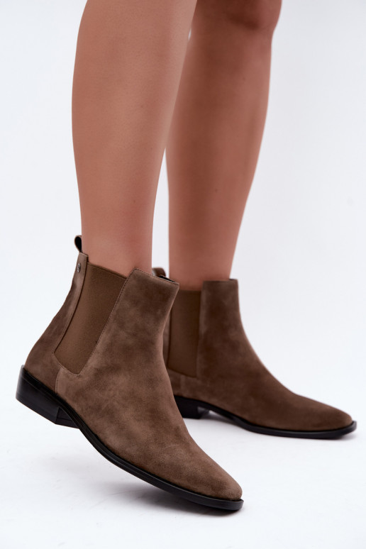 Wärmende stilvolle Kunstveloursleder-Stiefeletten Tai turiciejka K7758-04 in Sand
