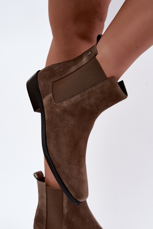 Bottines isolées et élégantes en faux daim Tai turiciejka K7758-04 en sable