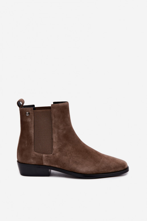 Bottines isolées et élégantes en faux daim Tai turiciejka K7758-04 en sable