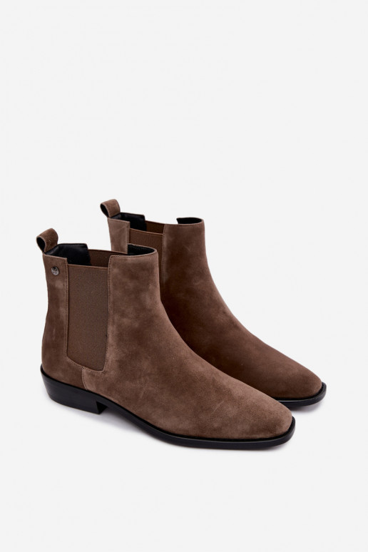Wärmende stilvolle Kunstveloursleder-Stiefeletten Tai turiciejka K7758-04 in Sand