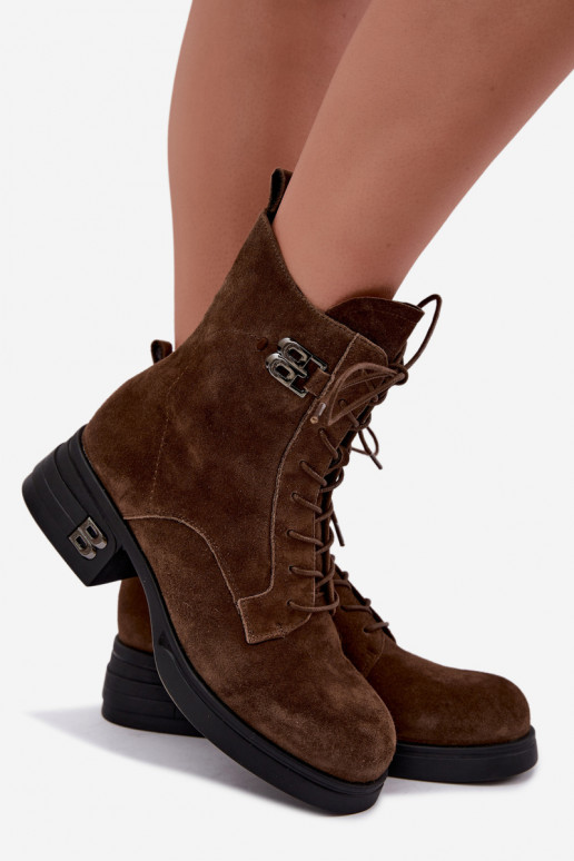 Warmes Damenstiefel aus Kunstveloursleder Vinceza 67044 braun