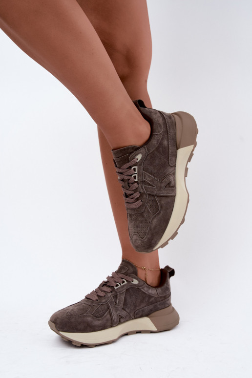 Faux suede dames sneakers Kobbo 67048 donkerbruin