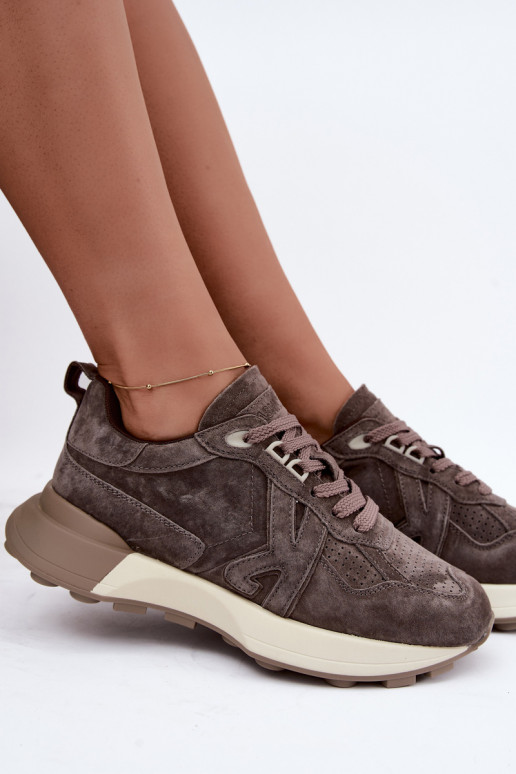 Damen Sneaker aus Kunstveloursleder Kobbo 67048 dunkelbraun
