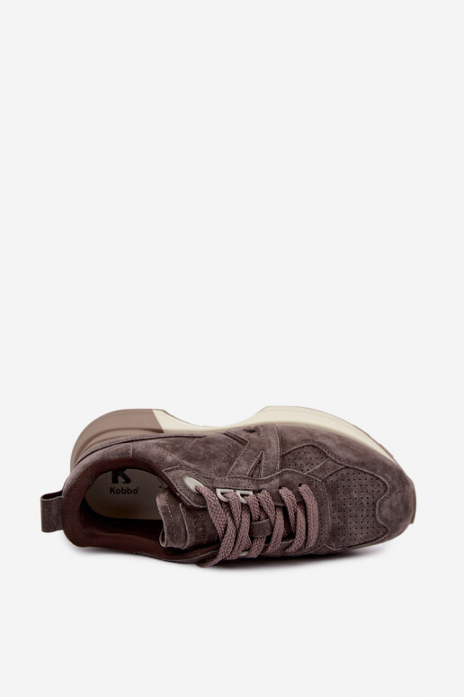 Faux suede dames sneakers Kobbo 67048 donkerbruin