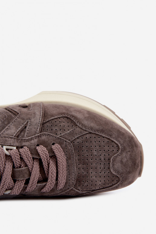 Faux suede dames sneakers Kobbo 67048 donkerbruin