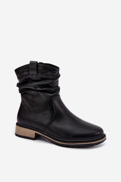 Wärmende Damen-Stiefeletten mit Falten in Schwarz