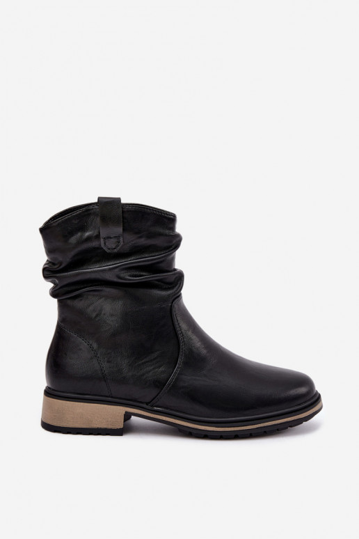 Bottines pour femmes chaudes avec plis en noir