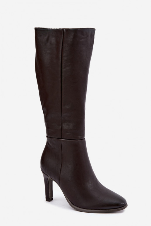 Bottes hautes pour femmes chaudes à talons en chocolat Rosmella