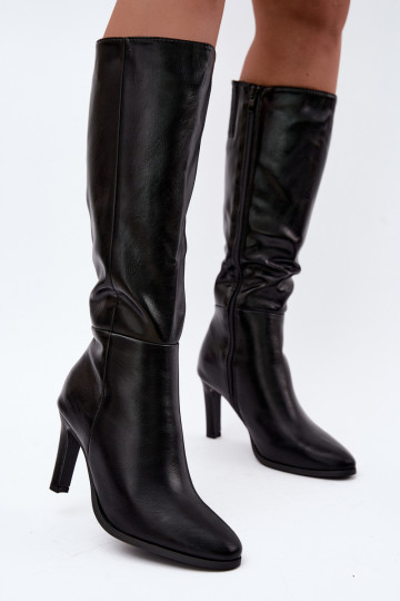 Warme dames laarzen met hak in zwart Rosmella