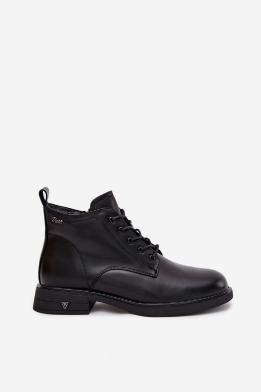 Warmes Kunstveloursleder Damen Stiefeletten mit niedrigem Absatz Vinceza 39953 schwarz