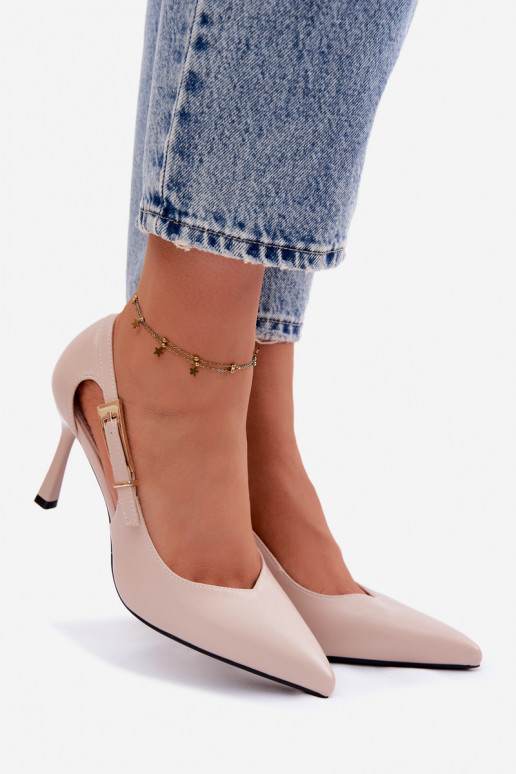 Beige hoge hakken met uitsparingen en gespen Vinceza 62288