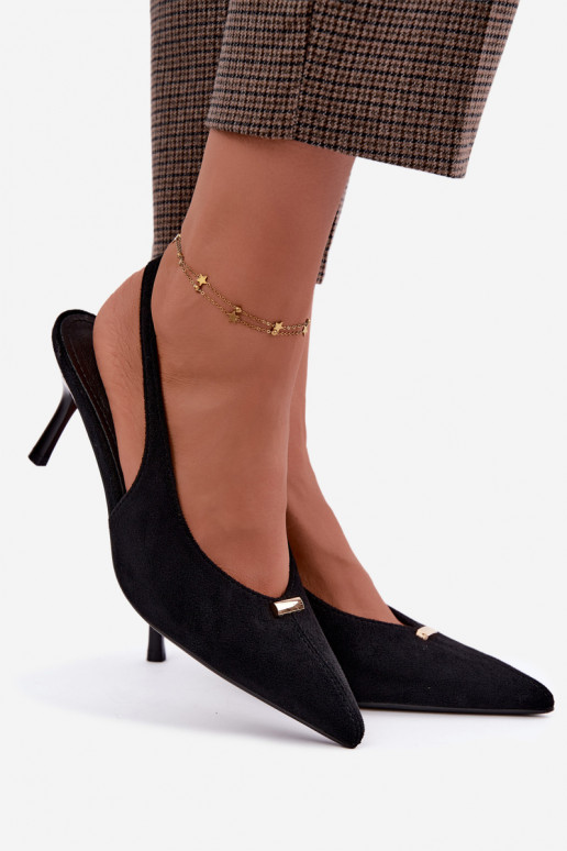 Schwarze Schuhe mit offenen Fersen und goldenen Details Renisa