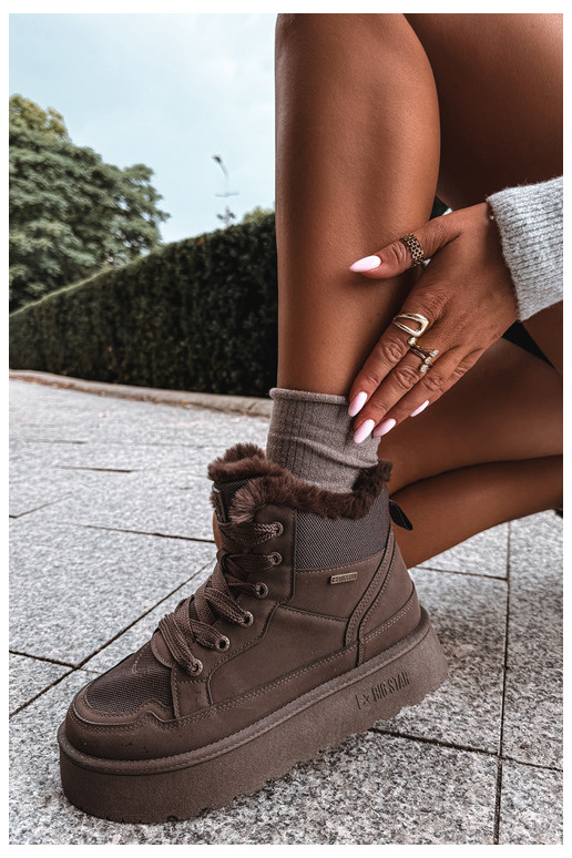 Bottes de neige pour femmes avec lacets et fourrure marron foncé Big Star
