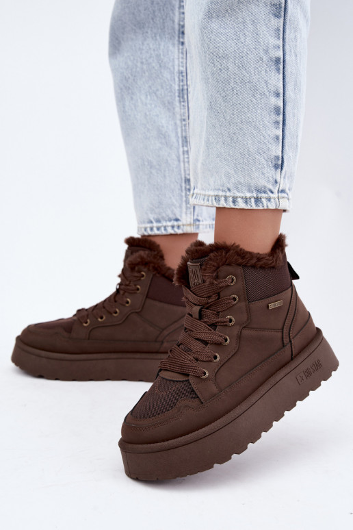 Bottes de neige pour femmes avec lacets et fourrure marron foncé Big Star