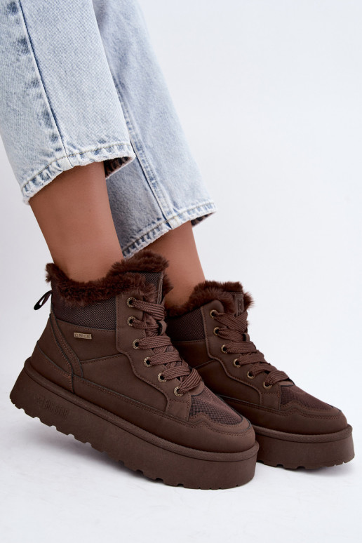 Bottes de neige pour femmes avec lacets et fourrure marron foncé Big Star