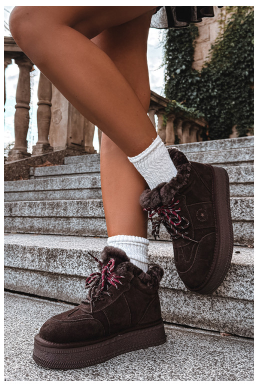 bottes de neige en daim synthétique pour femmes avec lacets Big Star UU274312 couleur chocolat