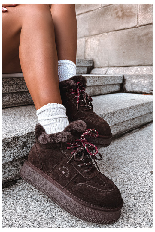 bottes de neige en daim synthétique pour femmes avec lacets Big Star UU274312 couleur chocolat