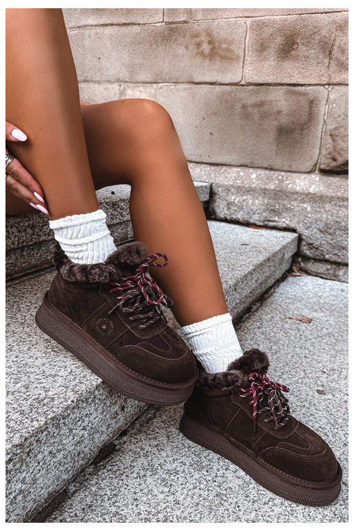 faux suede sneeuwschoenen voor dames met veters Big Star UU274312 in chocoladekleur