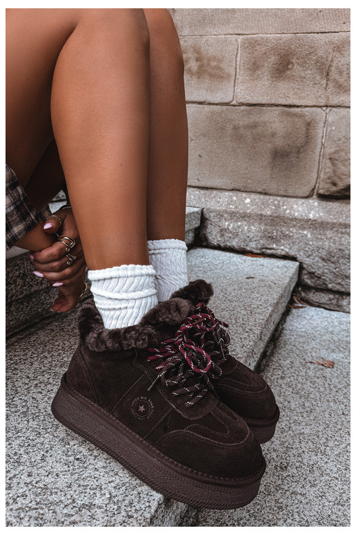 faux suede sneeuwschoenen voor dames met veters Big Star UU274312 in chocoladekleur