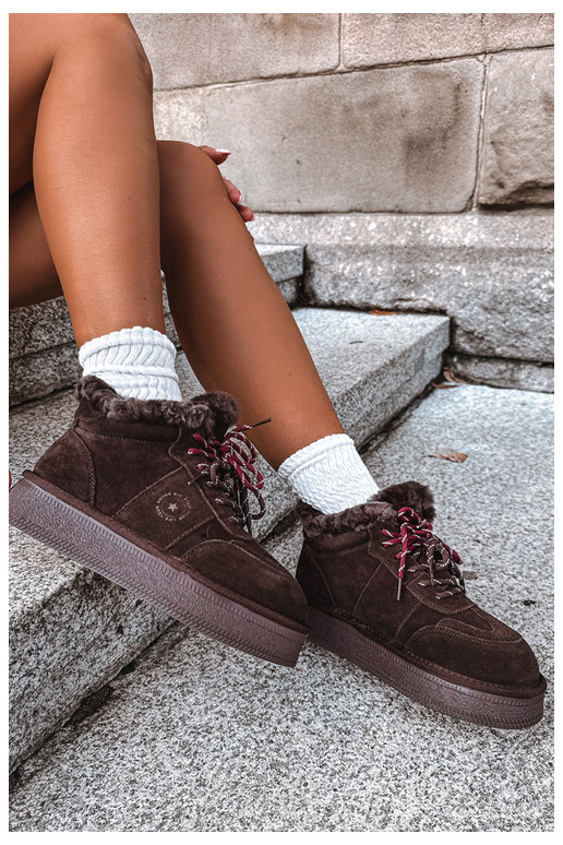 bottes de neige en daim synthétique pour femmes avec lacets Big Star UU274312 couleur chocolat