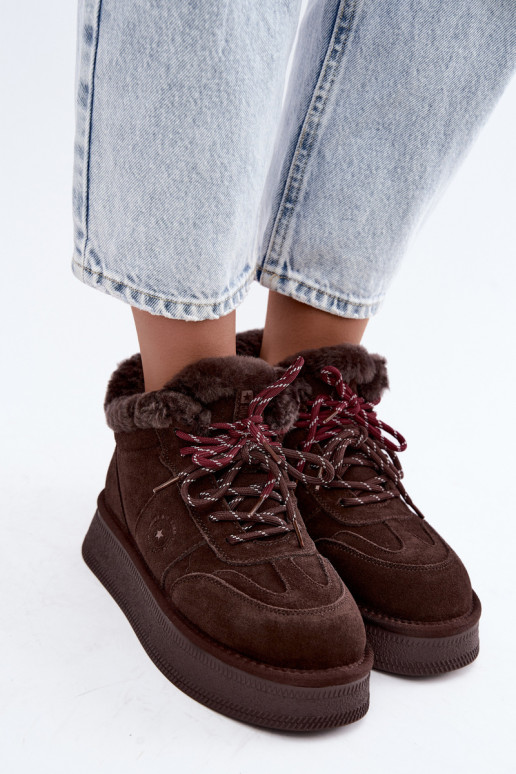 faux suede sneeuwschoenen voor dames met veters Big Star UU274312 in chocoladekleur
