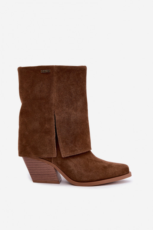 cowboy stijl enkellaarsjes met hakken van natuurlijk suede met geborduurde schacht Big Star UU274114 in bruine kleur