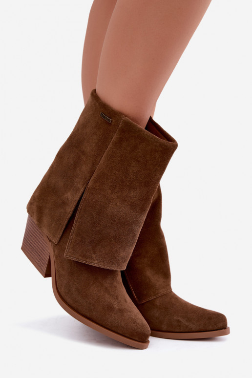 Cowboy-Stiefeletten mit Absatz aus natürlichem Wildleder mit besticktem Schaft Big Star UU274114 in brauner Farbe