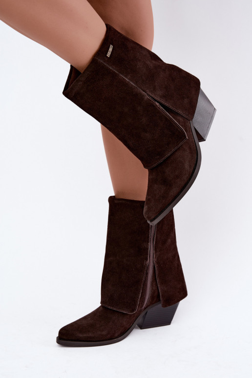 cowboy stijl enkellaarsjes met hakken van natuurlijk suede met geborduurde schacht Big Star UU274115 in chocoladekleur