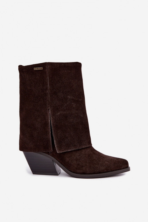 Cowboy-Stiefeletten mit Absatz aus natürlichem Wildleder mit besticktem Schaft Big Star UU274115 in Schokoladenfarbe