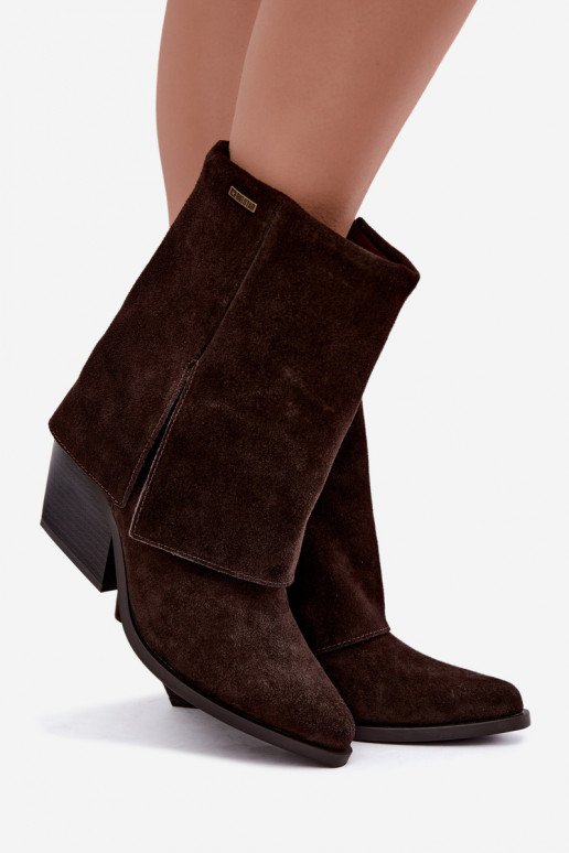 Cowboy-Stiefeletten mit Absatz aus natürlichem Wildleder mit besticktem Schaft Big Star UU274115 in Schokoladenfarbe