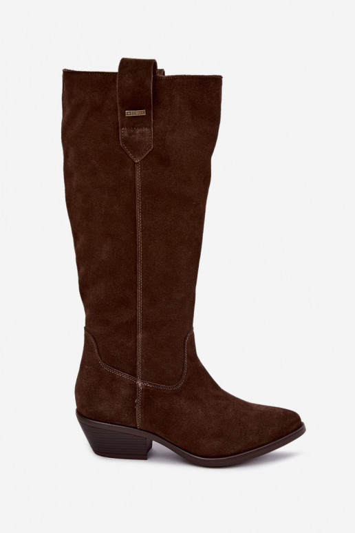 bottes hautes en daim synthétique pour femmes à petit talon isolées Big Star UU274519 couleur chocolat